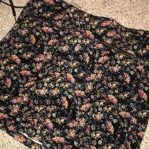 Black fall floral print corduroy skirt